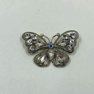 Butterfly Brooch with White Aurora Borealis Finish Crystal Accents